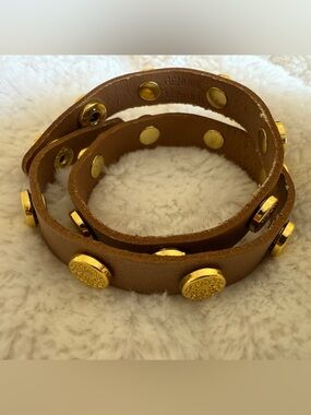 Genuine Leather Brown or Navy Wrap Bracelet with Gold Studs